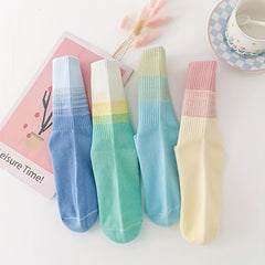 4 Pairs Ombre Crew Socks Comfy & Breathable Mid Tube Socks Women's Stockings