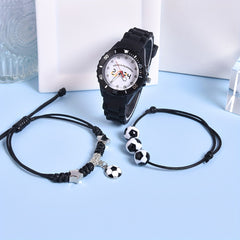 Boys' Soccer Watch Set 3pcs Silicone Strap Quartz Sports Football Motifs