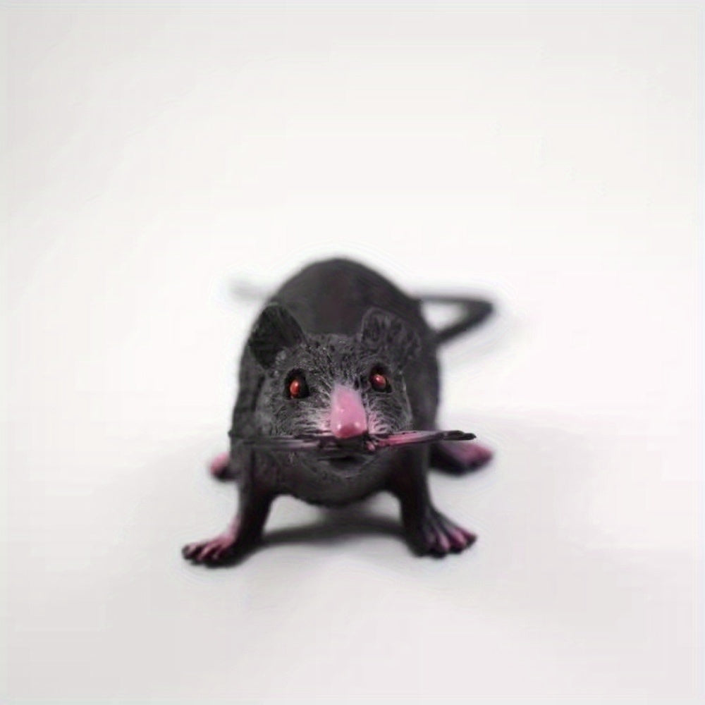 3pcs Mini Mouse Pups Realistic Plastic Toys Grey Fur Pink Accents Glowing Eyes