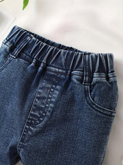 Baby Girls Cartoon Embroidery Elastic Waist Jeans Denim Pants