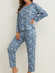 Crown Print Pajamas Set Long Sleeve Top & Pants Sleepwear Women