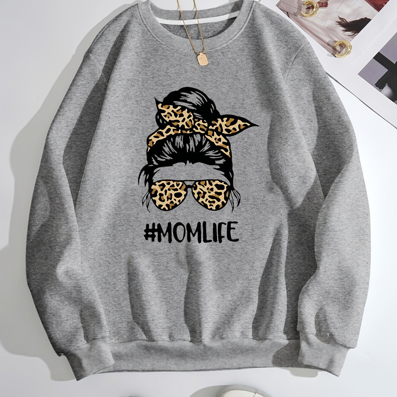 Girl Graphic Print Pullover Crew Neck Sweatshirt