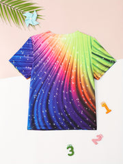 Kids Rainbow Pattern Short Sleeve T-shirt for Summer Sports