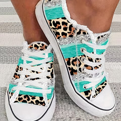 Women's Canvas Sneakers Colorblock Lace Up Low Top Shoes