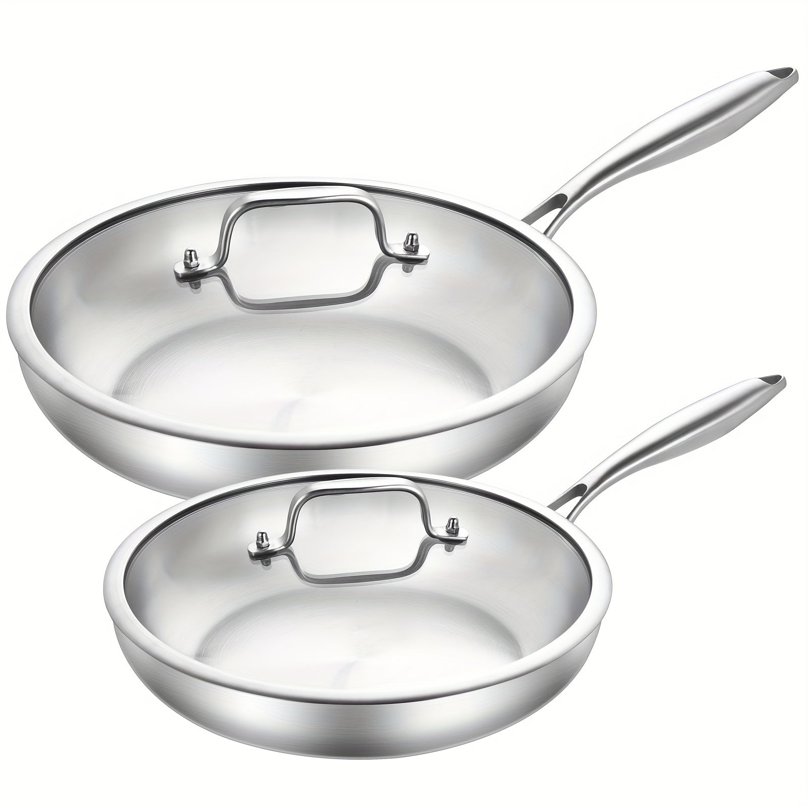3 Layer Stainless Steel Frying Pan with Lid - Induction Gas Stove Steaks