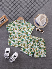 Boys Flower And Leaf Print Casual Outfit Hawaiian Style