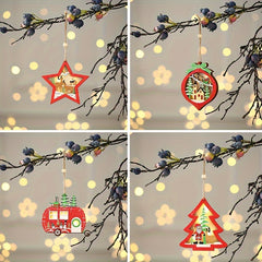4pcs Wooden Star Car Pendant Christmas Tree Decorations