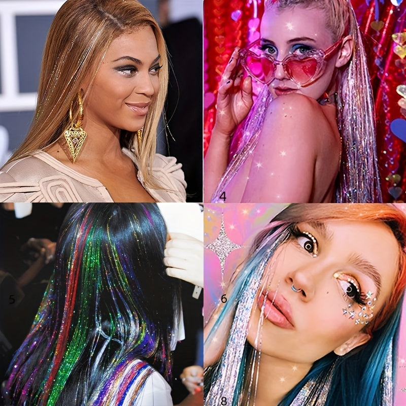 60 96 Cm Sparkle Hair Tinsel Rainbow Colored Strands Hair Extensions