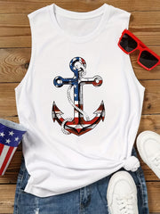 American Flag Anchor Print Tank Top for Women