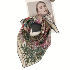 Vintage Silk Scarf Plant Print Large Square Bohemia Shawl Bandana