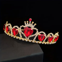 Red Crystal Tiara Rhinestone Headband Queen Crown Bridal Wedding Hair Accessorie