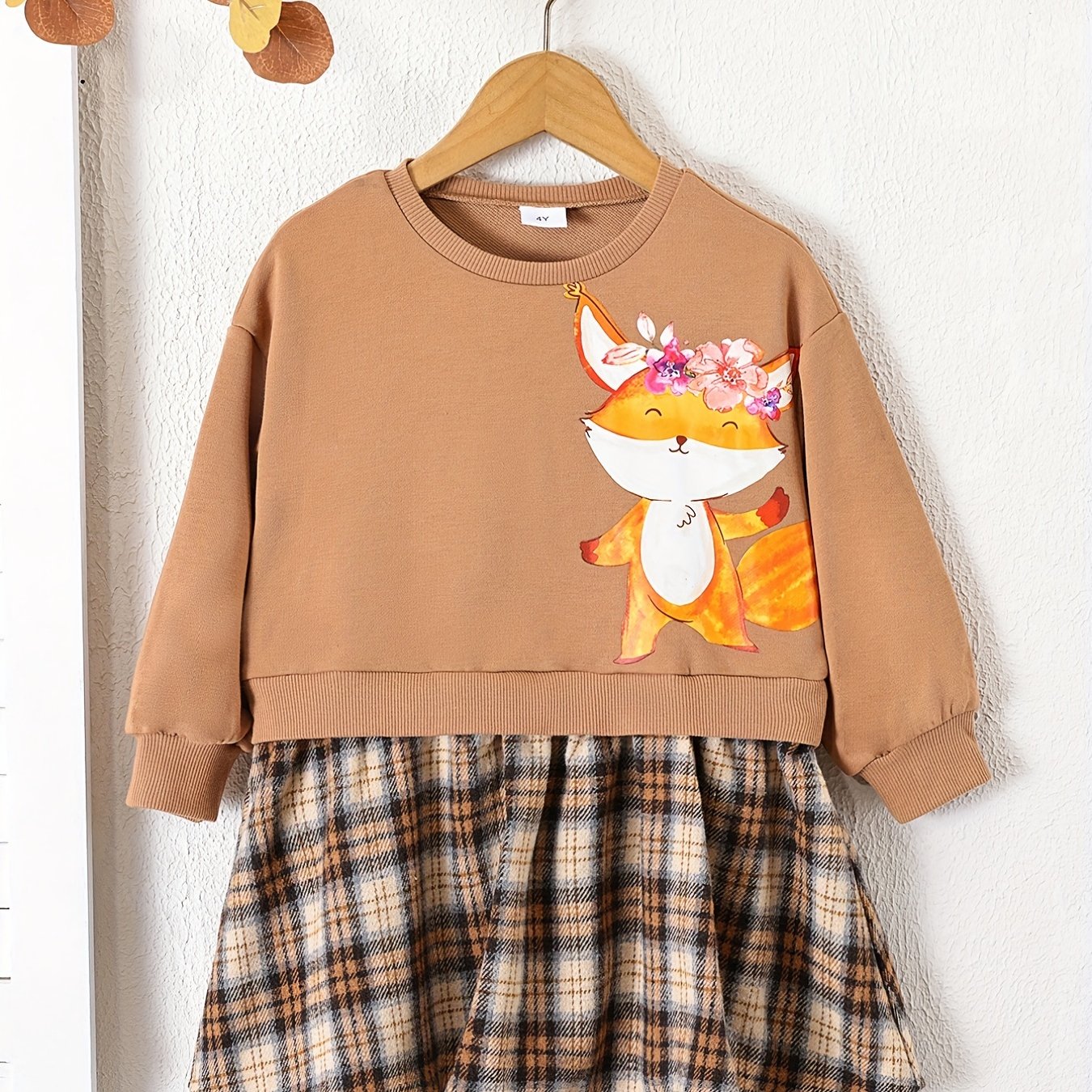 Girls' Fox Graphic Sweatshirt Dress for Autumn