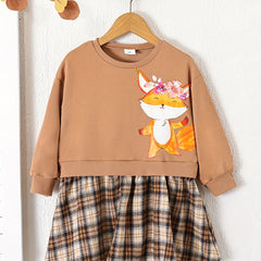 Girls' Fox Graphic Sweatshirt Dress for Autumn