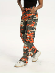 Bird Print Cargo Jeans Street Casual Style Denim Pants