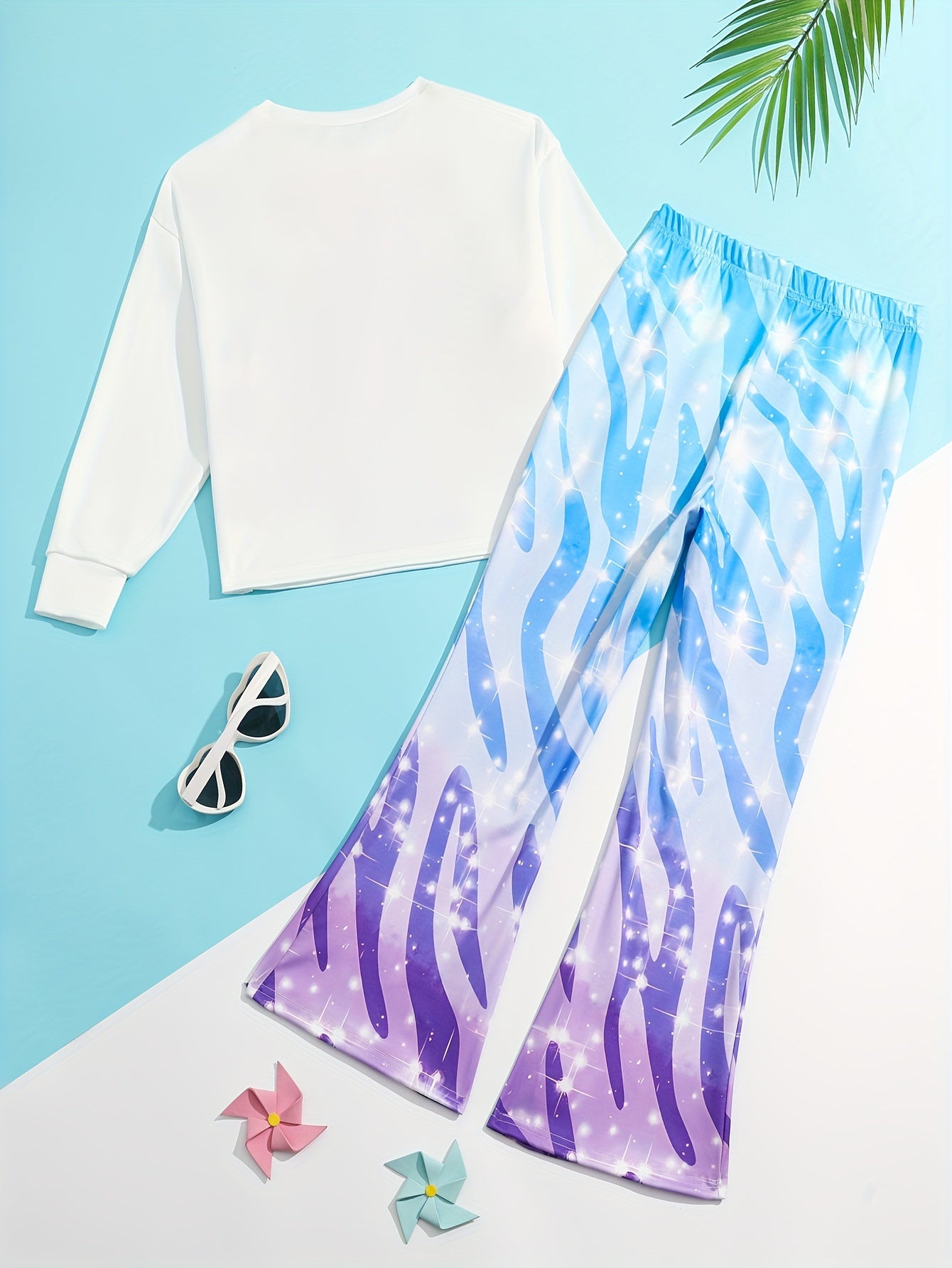 Girls Peacock Graphic 2pcs Outfits Comfy Sets For Spring Fall Sports Gift