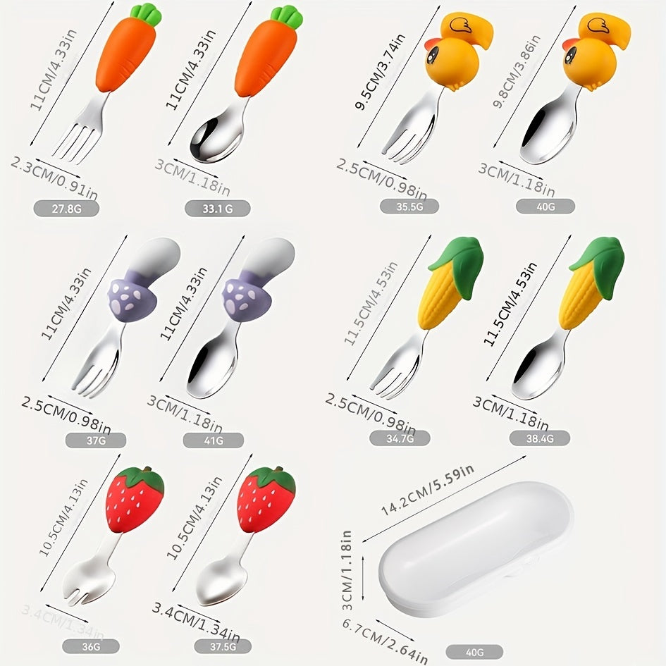 2pcs Cartoon Fork & Spoon Set For Toddlers Stainless Steel Tableware