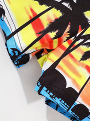 2pcs Boys Trees Print Shorts for Vacation Beach Kids Summer Clothes