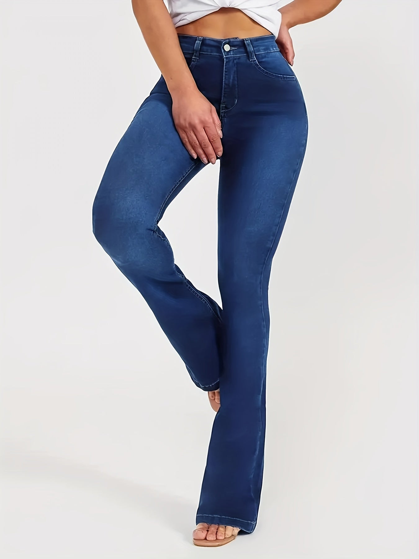 Women's High Stretch Flared Jeans Slim Fit Wide Legs Denim Pants