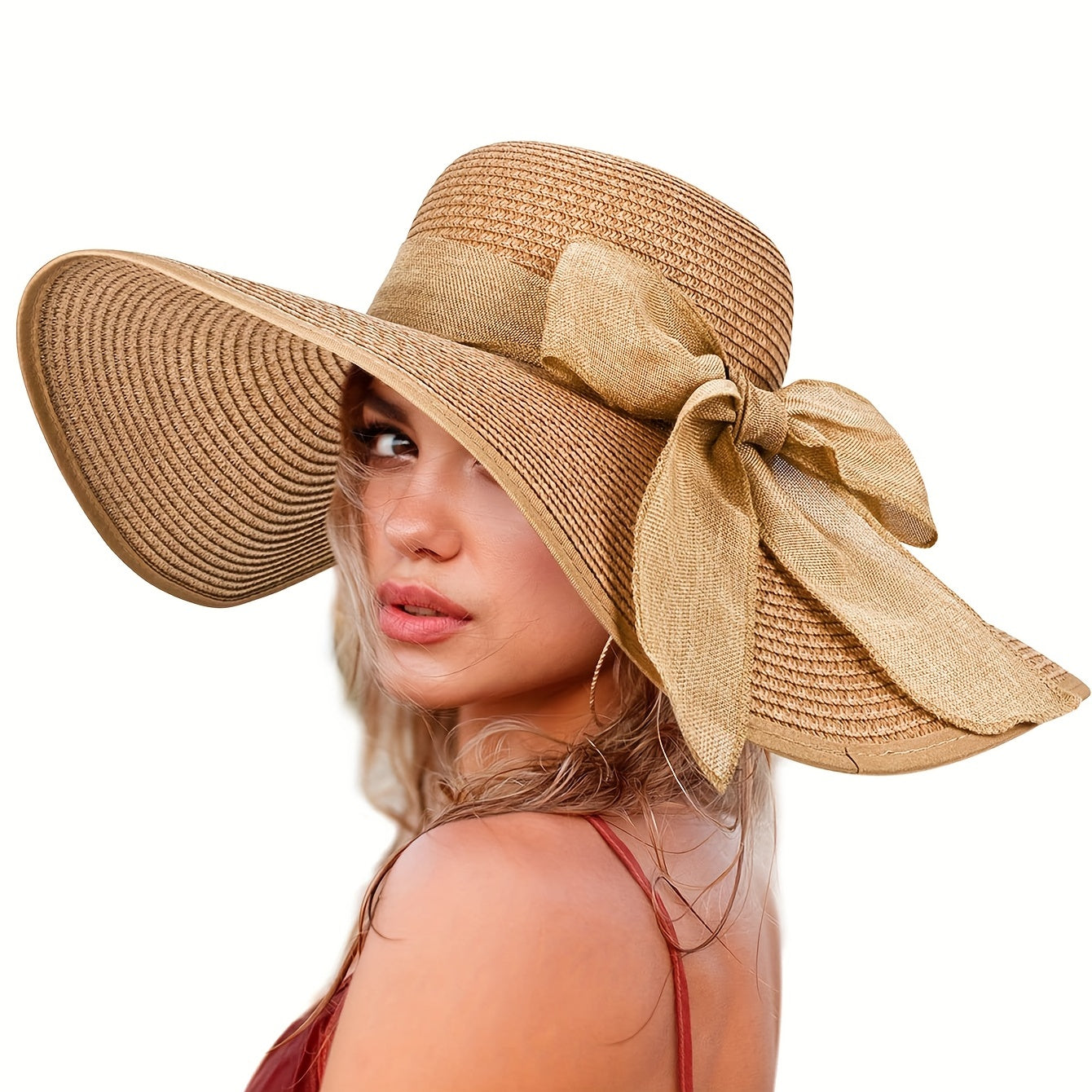 Wide Brim Floppy Sun Hat Bowknot Decor Beach Hats Straw Hats For Women
