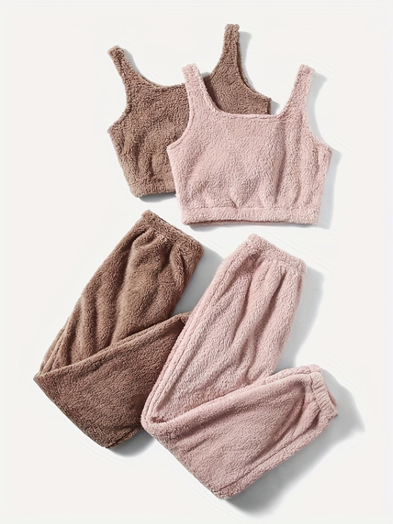 4 Pack Plus Size Loungewear Set Women's Plus Flannel Crop Tank