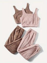 4 Pack Plus Size Loungewear Set Women's Plus Flannel Crop Tank