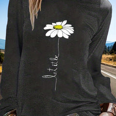 Daisy Print Crew Neck Sweatshirt for Women