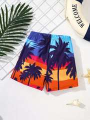 2pcs Boys Trees Print Shorts for Vacation Beach Kids Summer Clothes