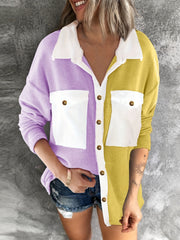 Long Sleeve Block Jacket Button Up Casual Outerwear Women's Clothing