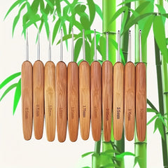 11pcs Wood Crochet Hooks Set Hand Knitting Tools Sweater Crochet Needle Set