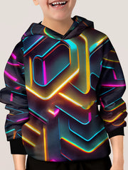 Neon Light Pattern Hoodie For Kids Pullover Hooded Top