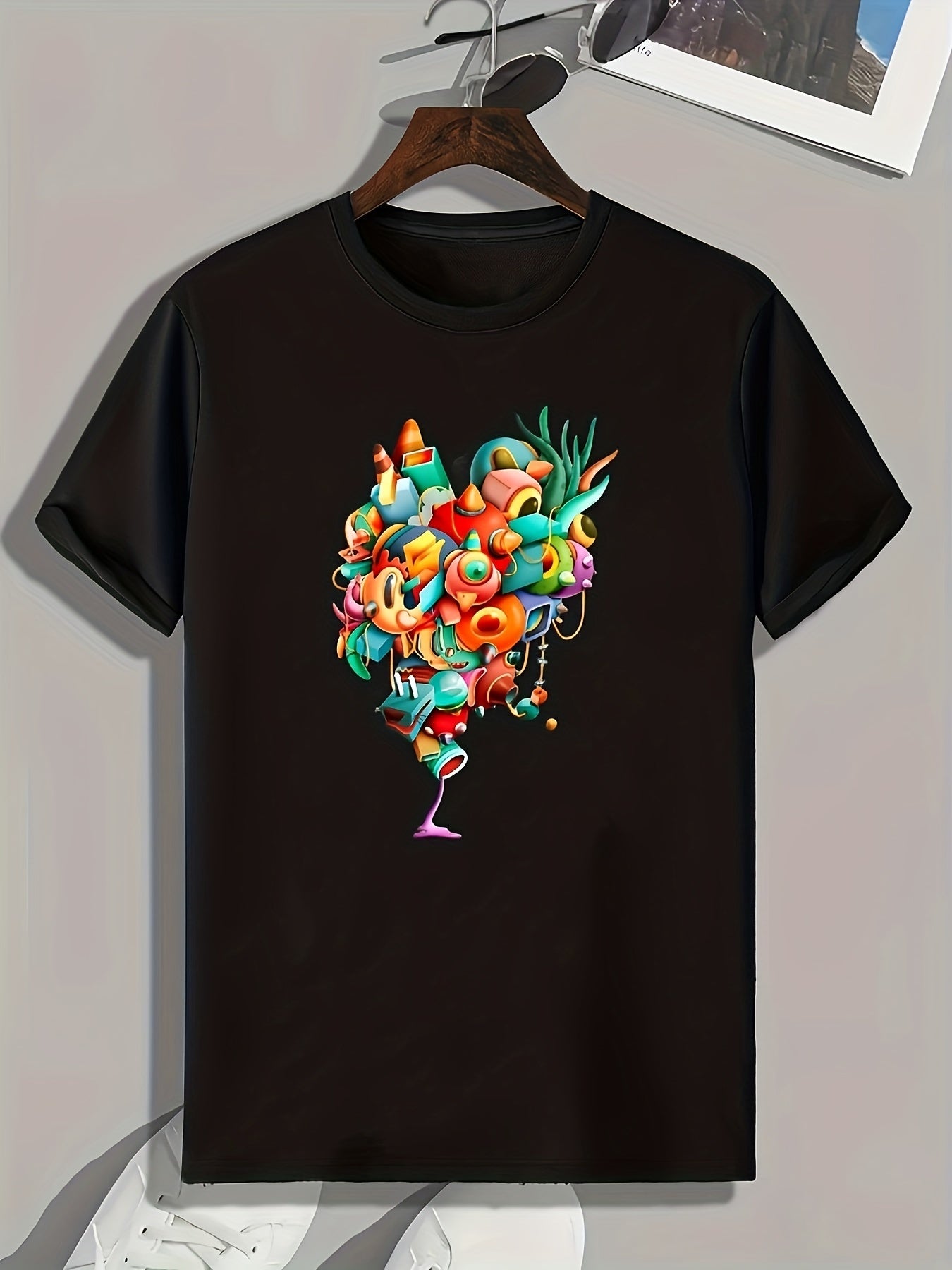 Cartoon Print Men's Graphic T-shirt for Summer