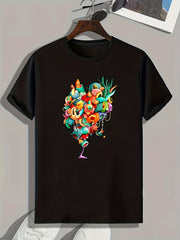 Cartoon Print Men's Graphic T-shirt for Summer