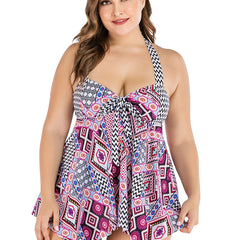 Geometric Print Tankini Set with Bow Front