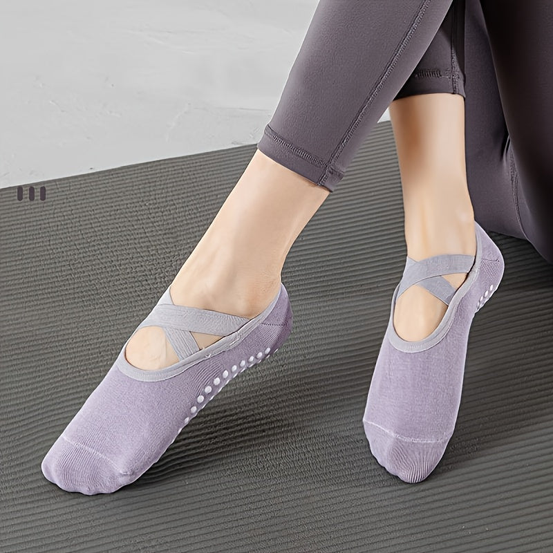 Non Slip Towel Bottom Cross Lace Socks for Yoga Pilates