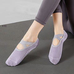 Non Slip Towel Bottom Cross Lace Socks for Yoga Pilates