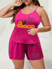 Pumpkin & Cat Print Cami Top & Shorts Loungewear Set