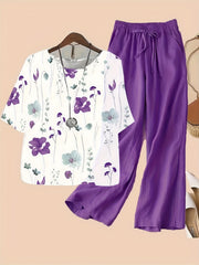 Floral Print Top & Wide Leg Pants 2 Piece Set