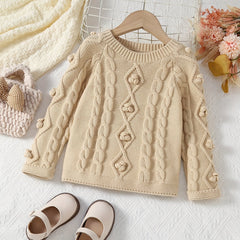 Cute Girls Sweater with Stylish Fur Ball Shape