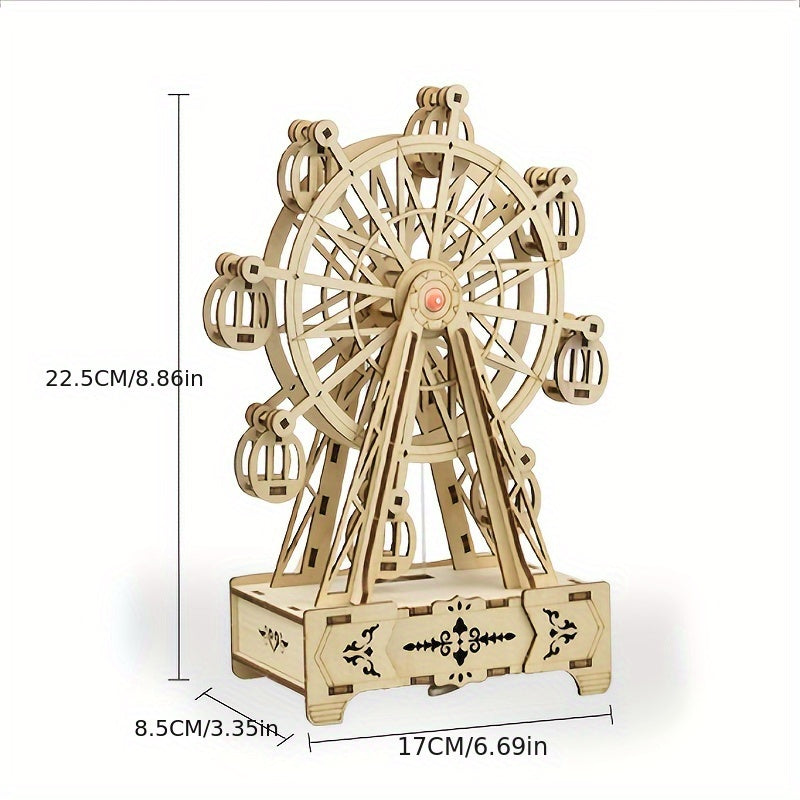 Wooden 3D Puzzle Ferris Wheel Music Box DIY Craft Kit