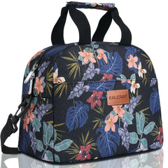 Flower Pattern Insulated Lunch Bag with Shoulder Strap