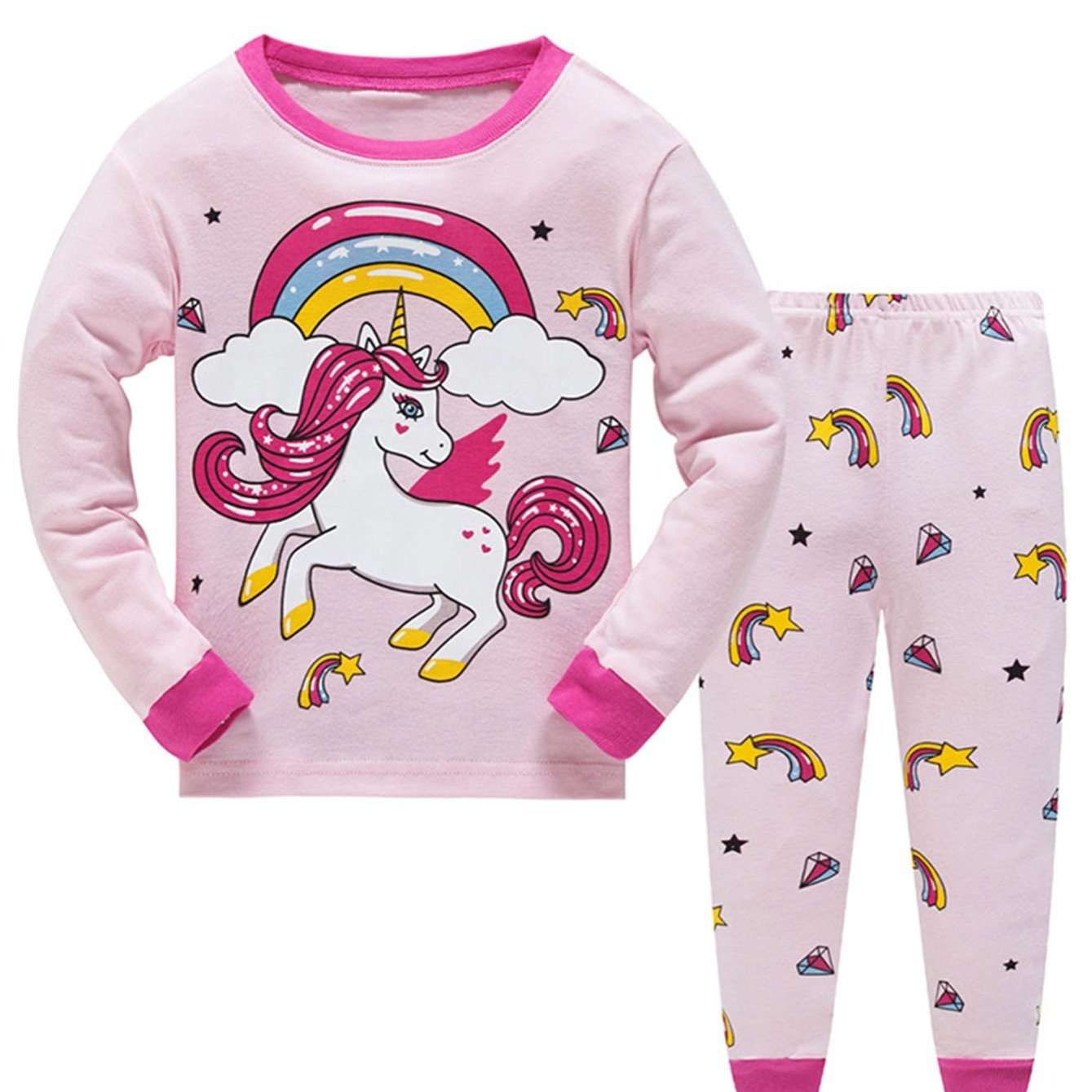 Kids Unicorn Pajama Set Long Sleeve Cartoon Casual Home Clothes