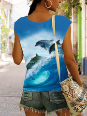 Dolphin Print V neck Tank Top for Women