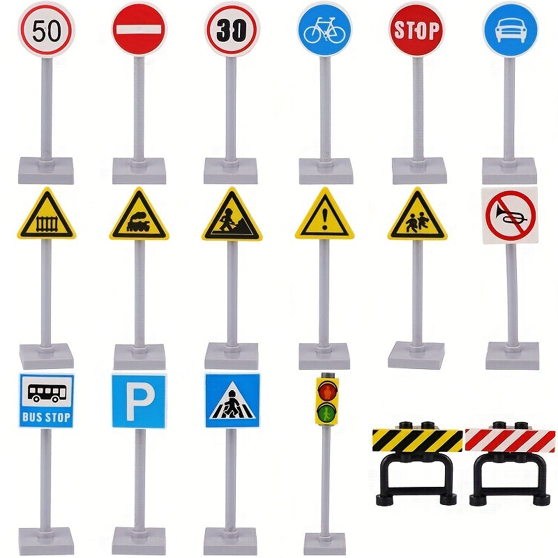 18pcs City Road Traffic Signs Building Blocks Street Traffic Toys for Kids