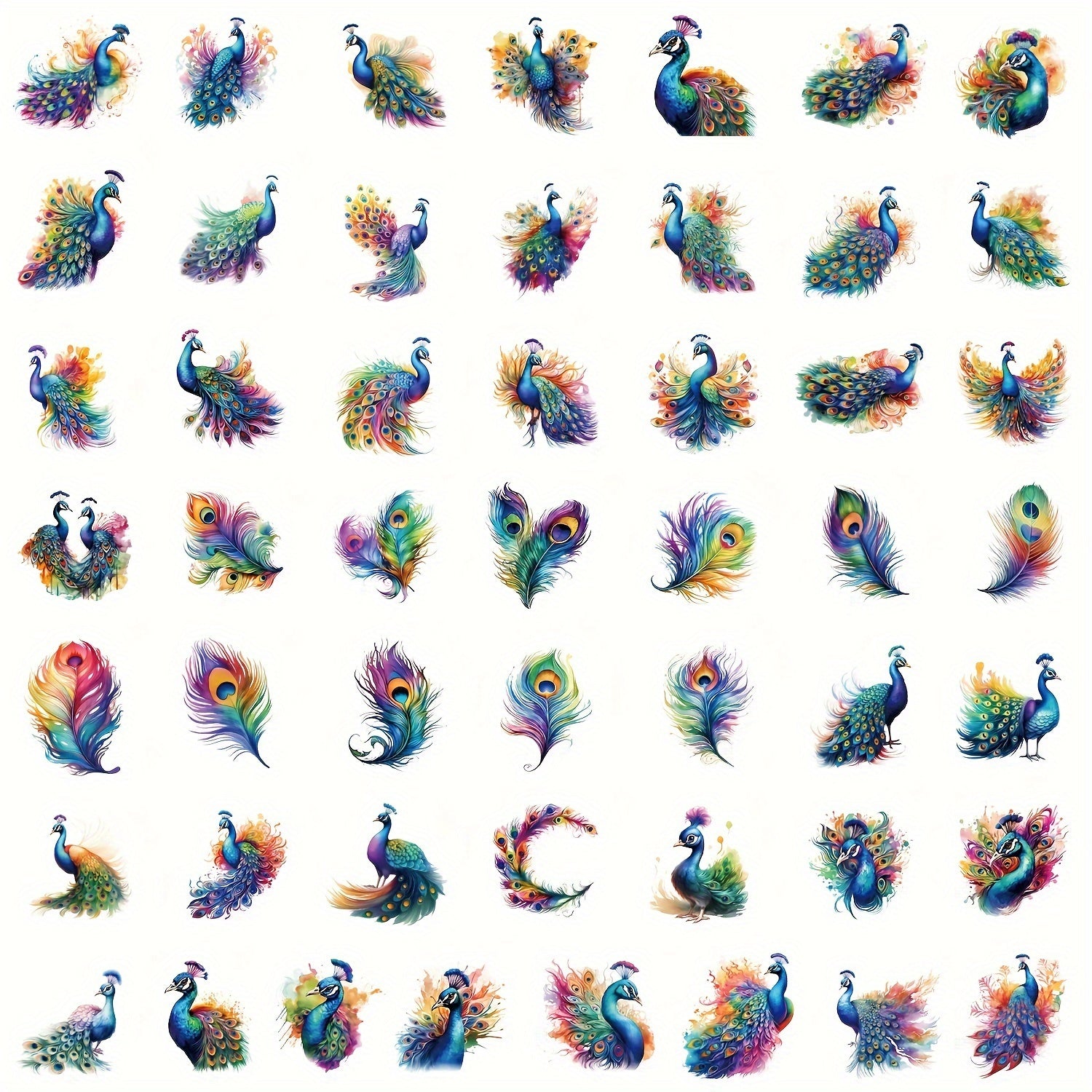 50pcs Peacock Series Stickers Motorcycle Laptop Waterproof DIY