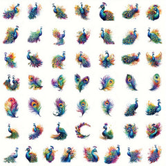 50pcs Peacock Series Stickers Motorcycle Laptop Waterproof DIY