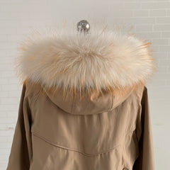 Beige Faux Fur Trim Collar Hood Replacement Detachable Furry Raccoon Collar