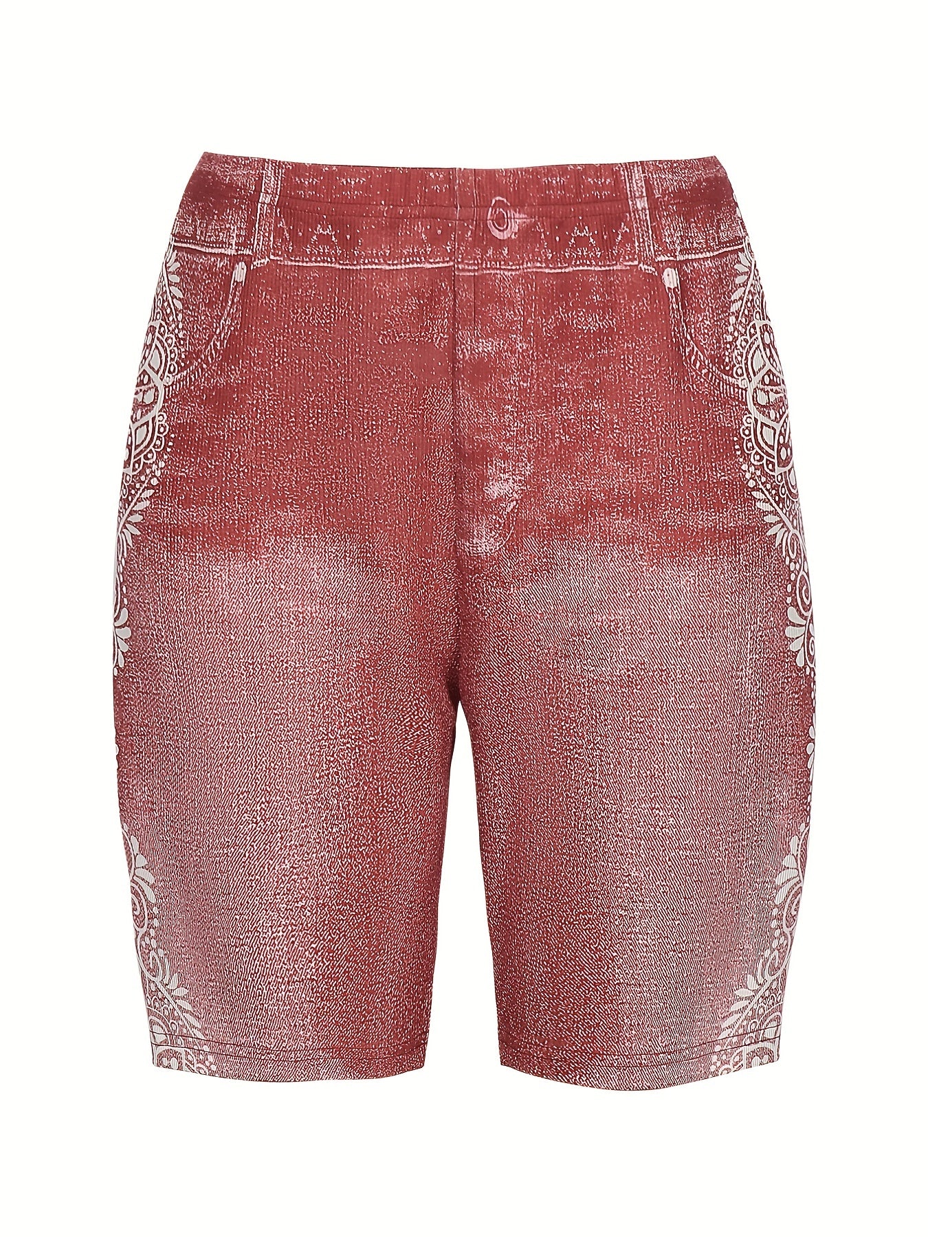 Denim & Lace Print High Rise Skinny Shorts