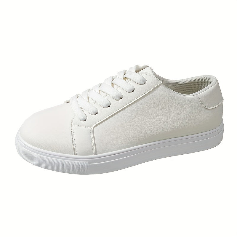 Solid Faux Leather Flat Skate Shoes Low Cut Lace Up Sneakers