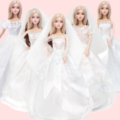 Girl Doll Wedding Dress Lace Party Outfit with Floral Embroidery