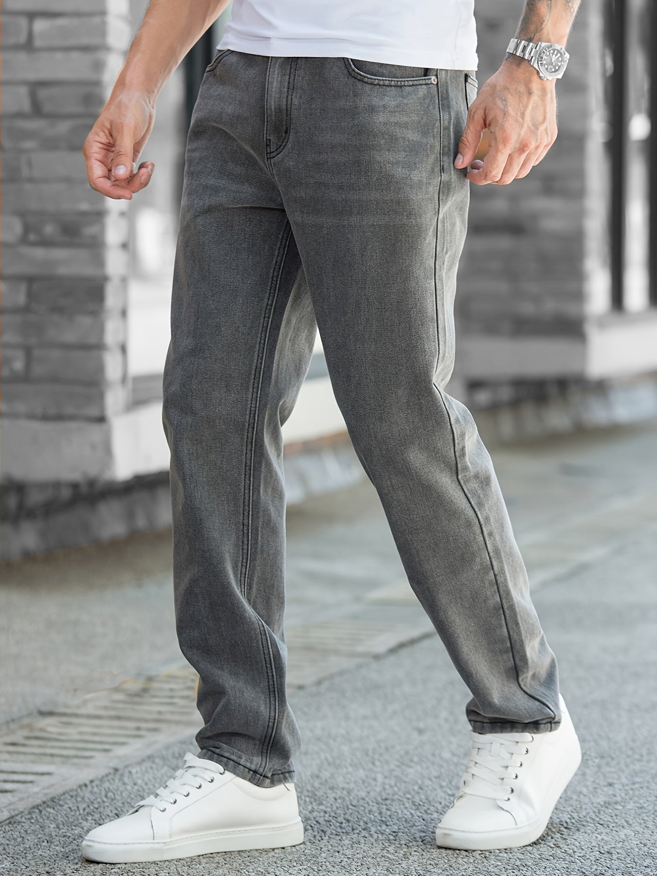 Men's Soft Grey Straight Jeans